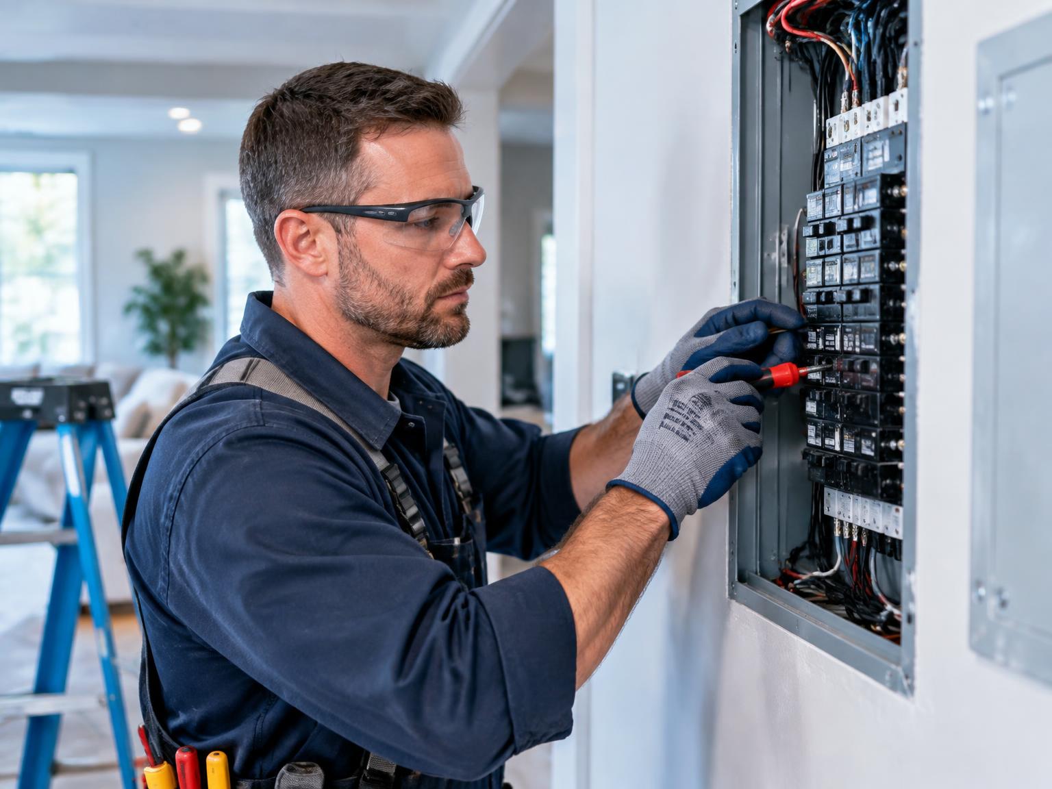 Electrician in Stouffville servicing a residential electrical panel